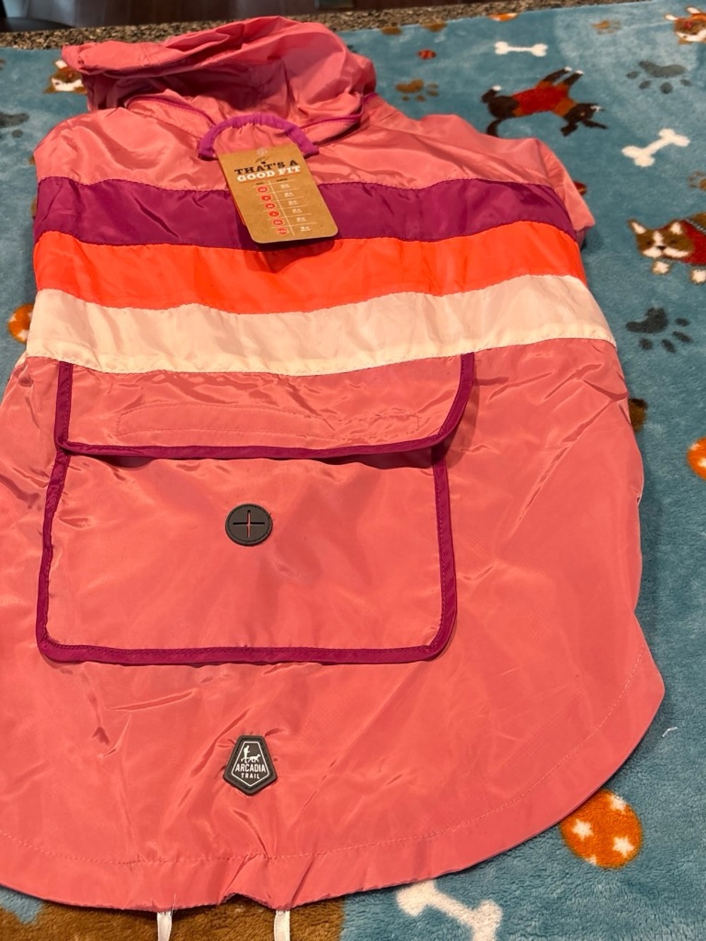Dog Pink Hooded Rain Jacket with Color-Block Stripes